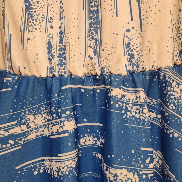 Vintage 70s Women's Size 12 Blue White Sleeveless Polyester Dress Bow Tie Neck - Picture 8 of 8